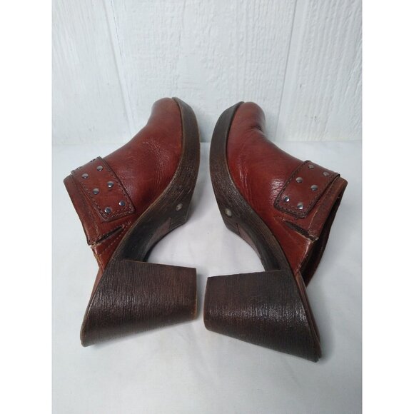 Nurture Prairie Clog Heels Women's 9 M Shoes Brown Leather Mules Metal Studs - Picture 5 of 10